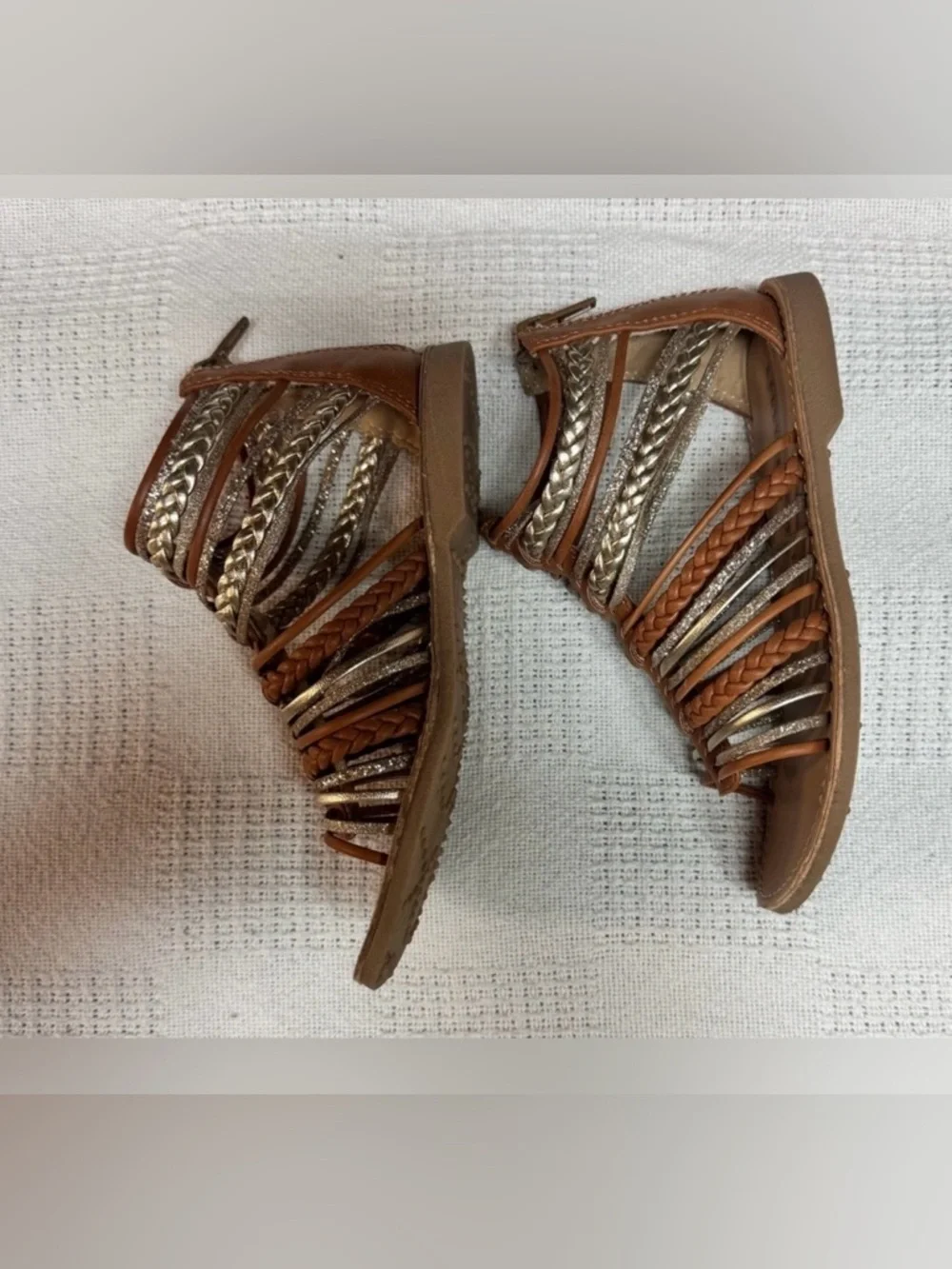 Kids Girls Kelly & Katie Braided Gladiator Sandals in Brown and Gold